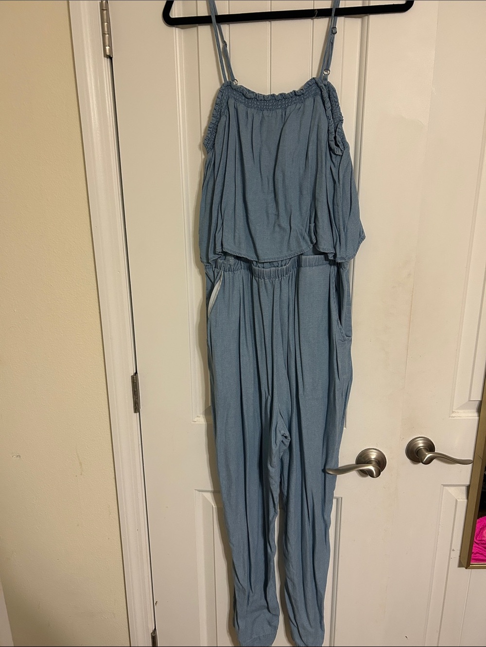 Splendid Light Blue Spaghetti-Strap Jumpsuit with Pockets